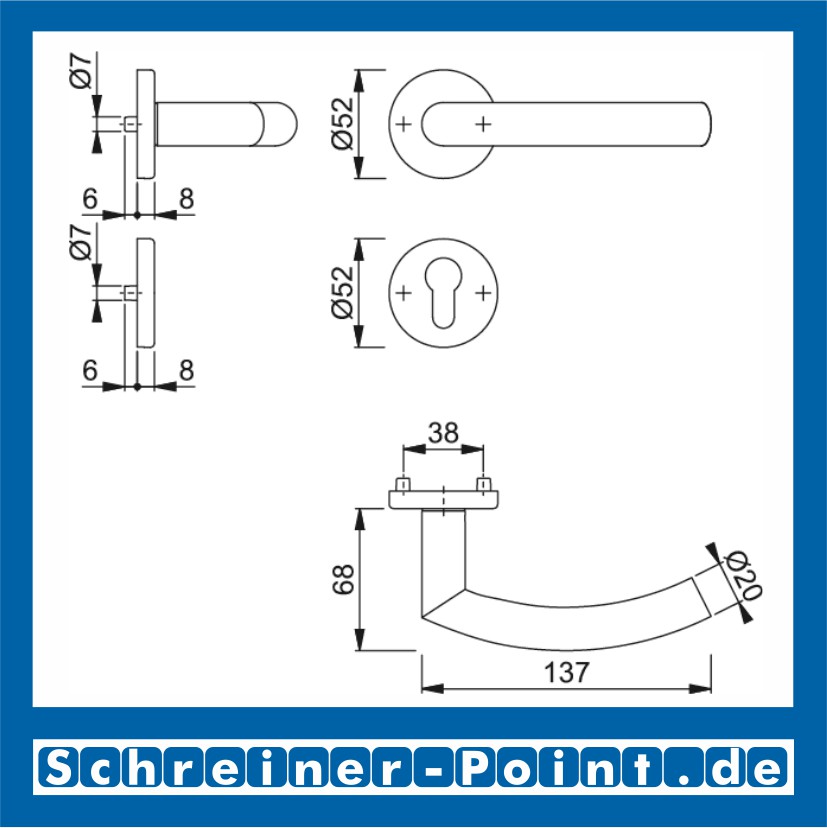 Hoppe Trondheim Edelstahl Rosettengarnitur F69 E1430Z/42KV/42KVS, 2821195, 3039576, 2821208, 2821232, 3039584, 2821427